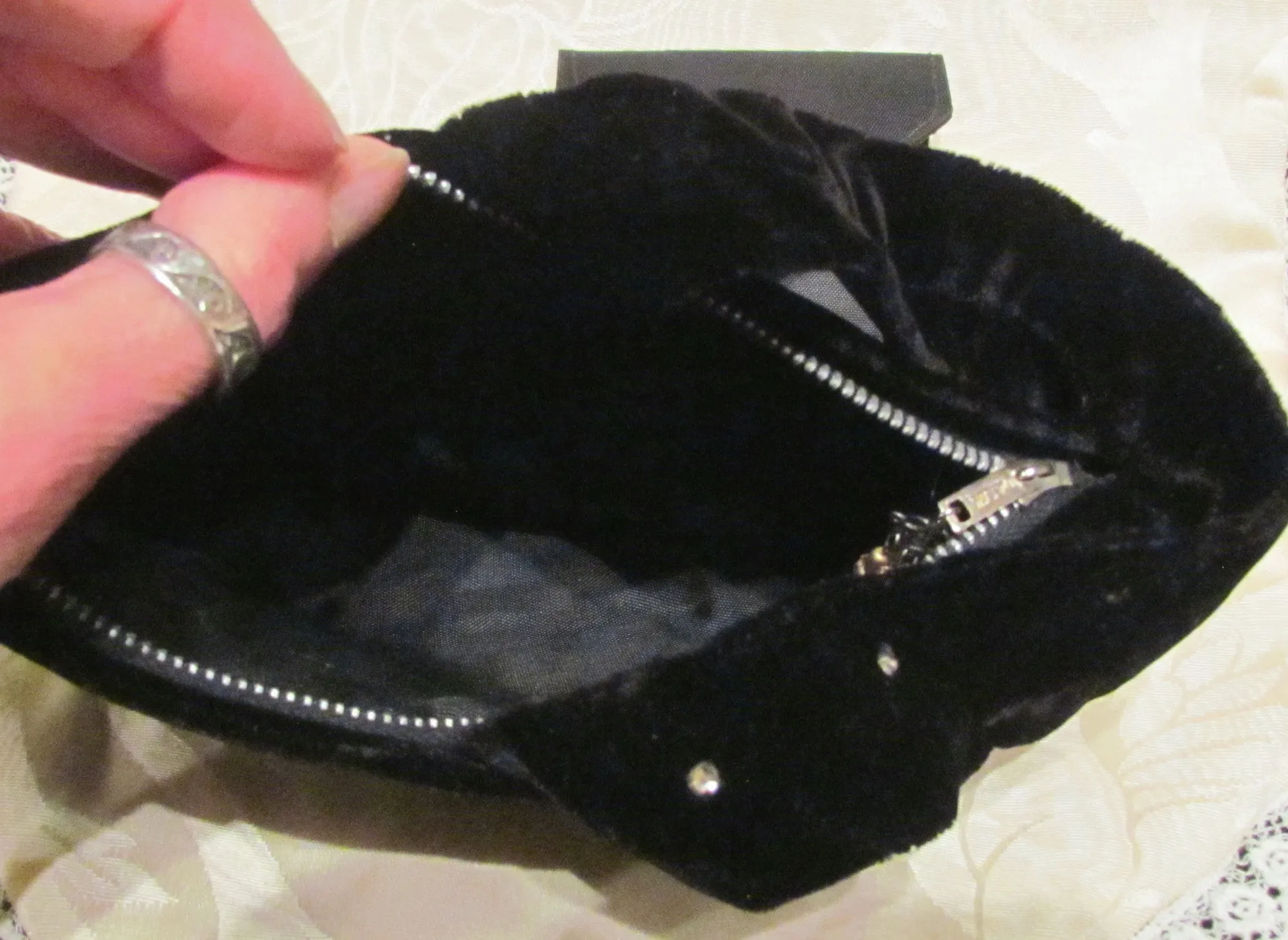 1930s Black Velvet Rhinestone Purse Excellent Condition