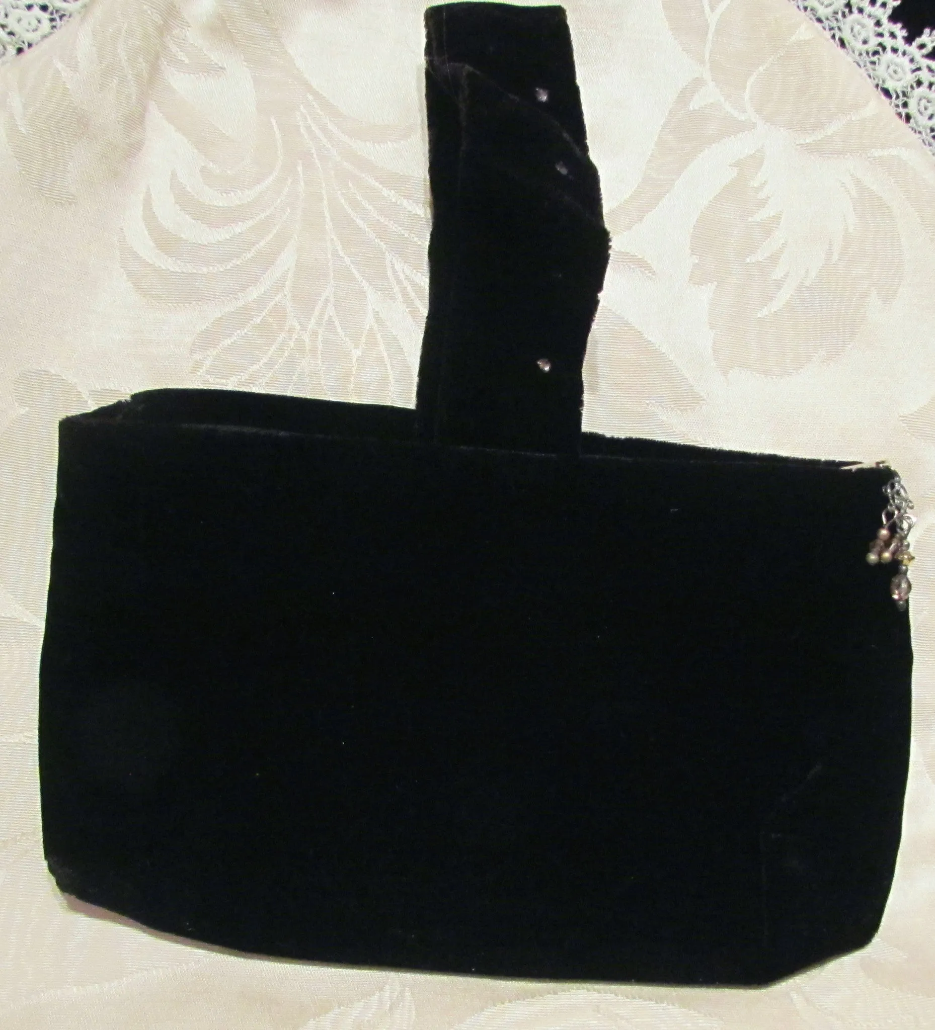 1930s Black Velvet Rhinestone Purse Excellent Condition