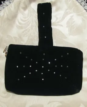 1930s Black Velvet Rhinestone Purse Excellent Condition