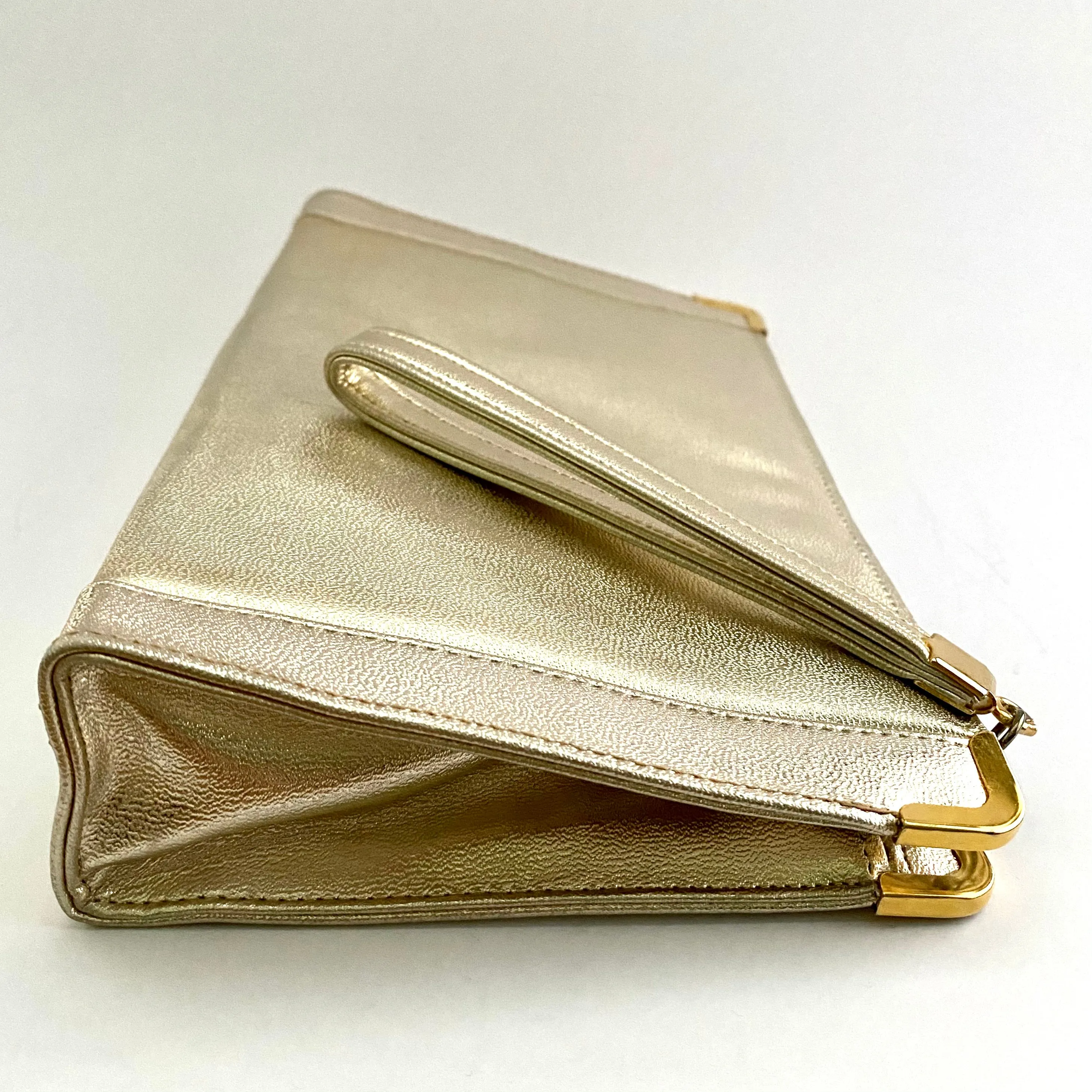 1960s Andé Metallic Pale Gold Wristlet Clutch