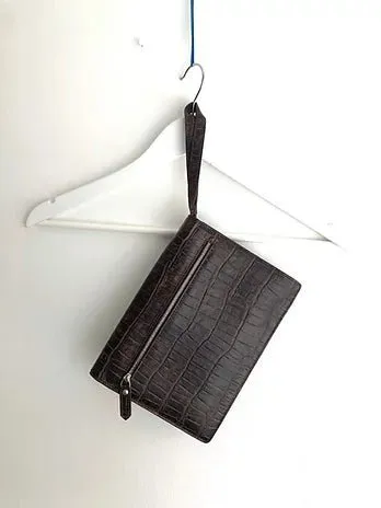 1980s GIANNI VERSACE CROC Brown Leather Envelope Bag