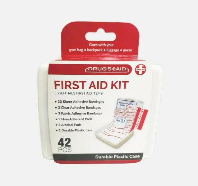 2 Travel Size First Aid Kit - 42 Pieces Each Box- With Plastic Case (2 Pack)