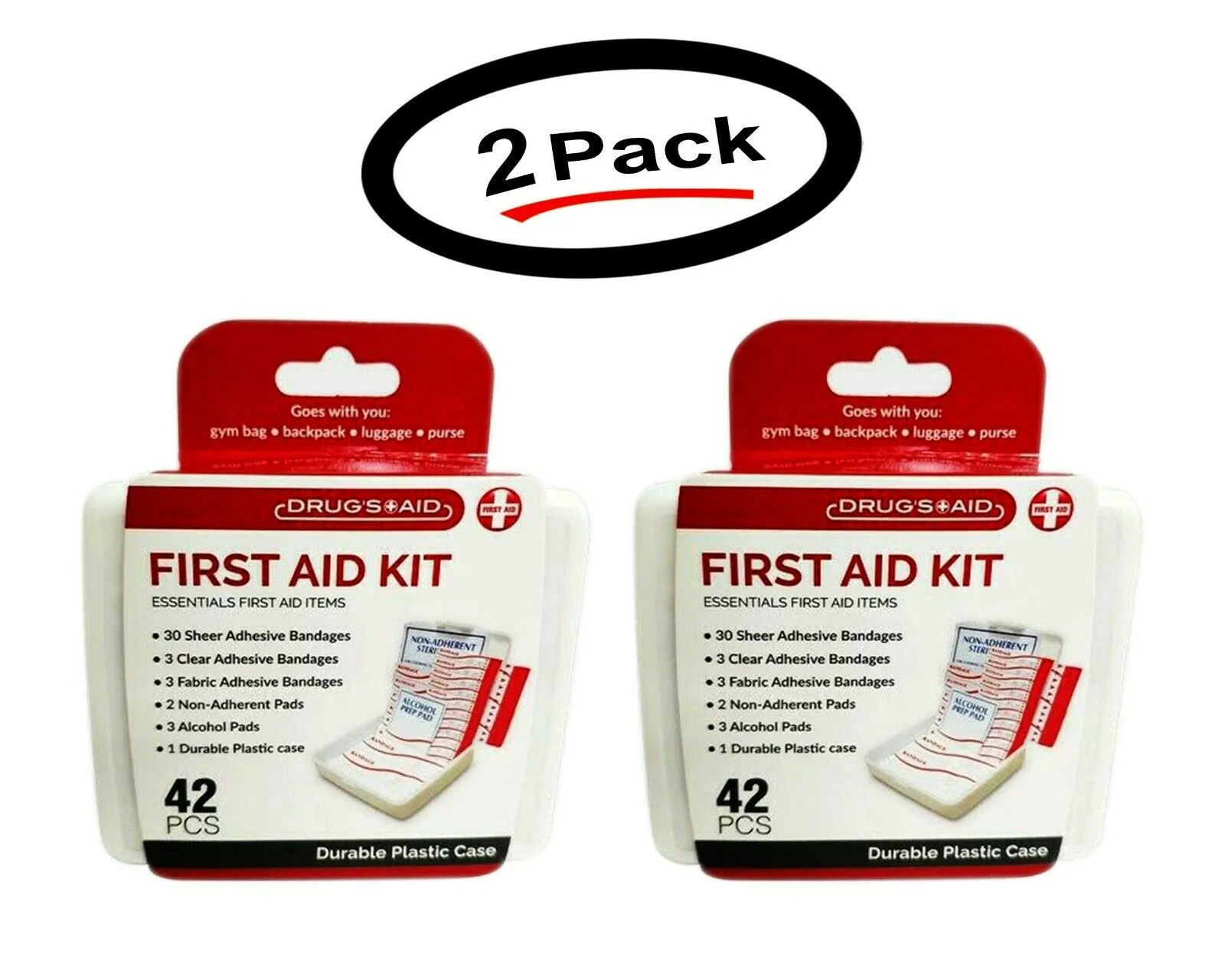 2 Travel Size First Aid Kit - 42 Pieces Each Box- With Plastic Case (2 Pack)