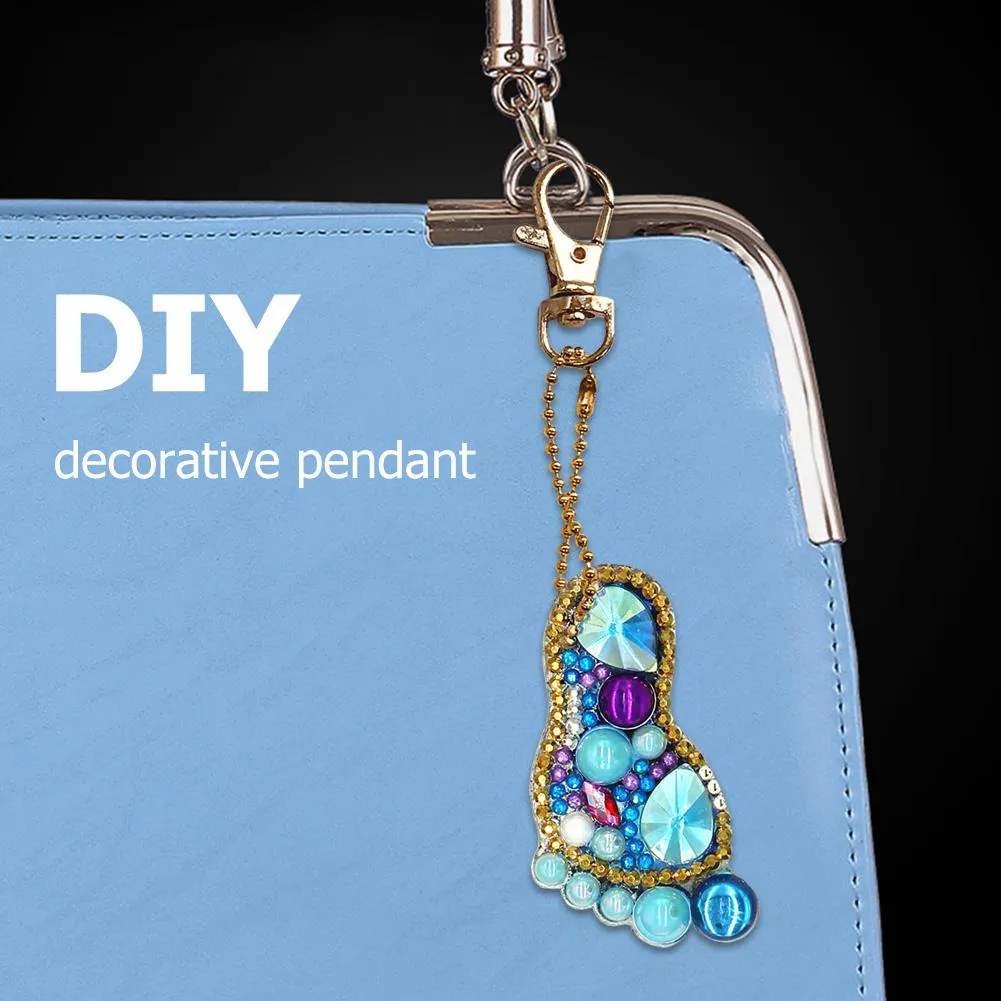 4pcs DIY Diamond Keychain Special Shaped Full Drill Feet Painting Keyring