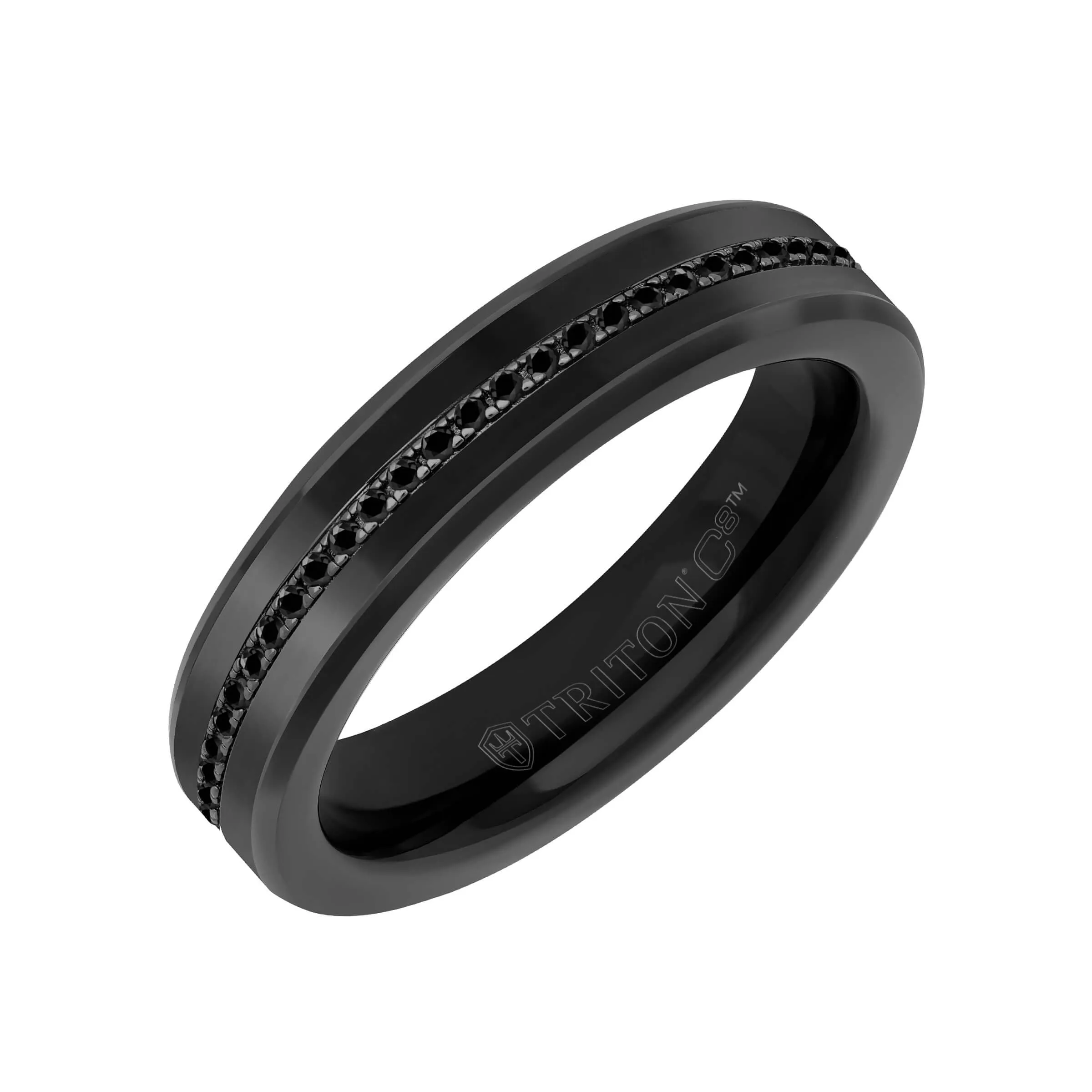 5MM Tungsten Carbide Ring - Ceramic C8 Inlay with Eternity Black Sapphires and Broken Edge