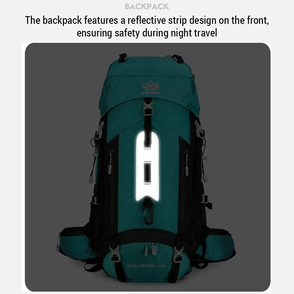 60L Hiking Backpack Large Capacity Waterproof Camping Backpack with Reflective Strip for Mountaineering Trekking Traveling