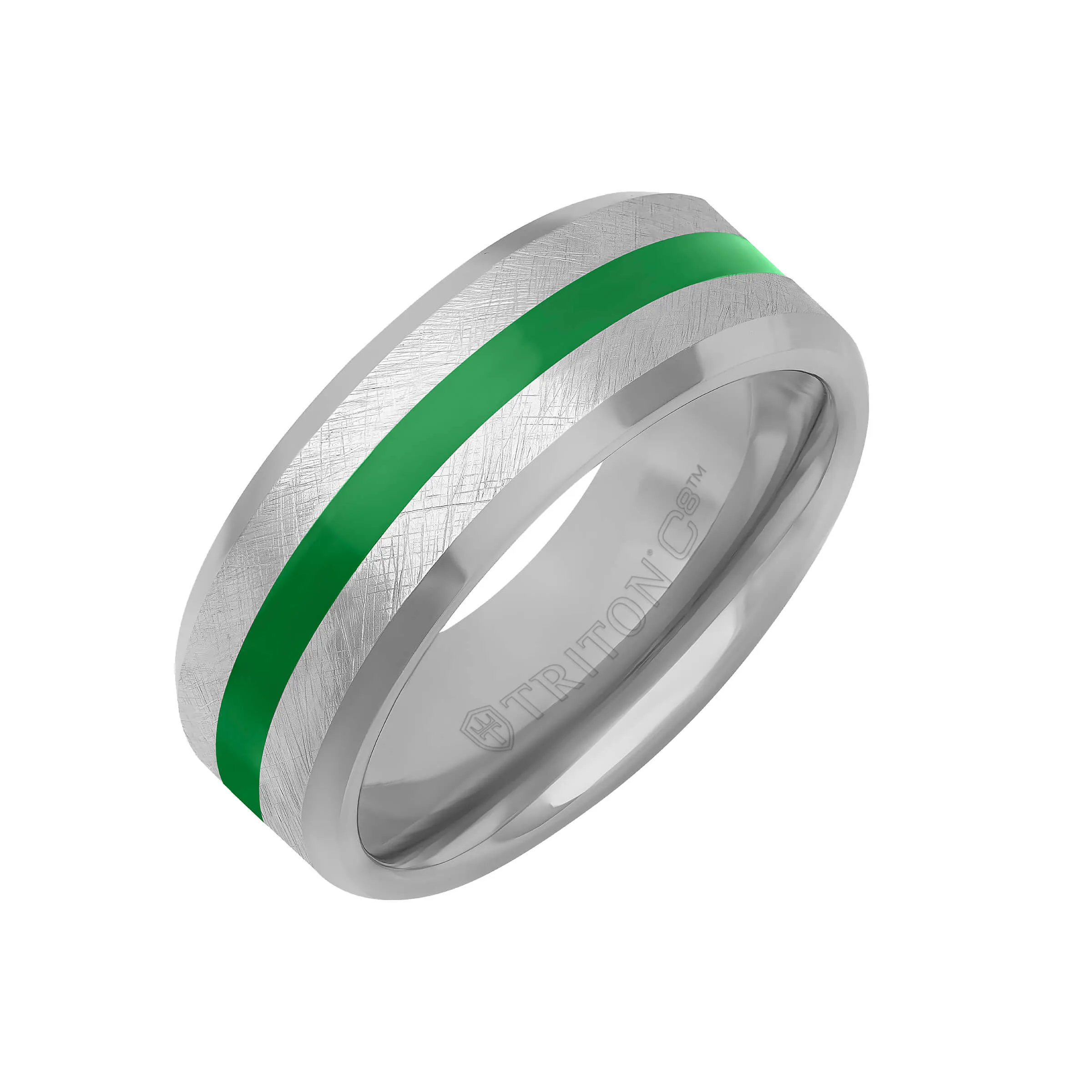 8MM Tungsten Carbide Ring - Center Ceramic C8 Channel and Bevel Edge