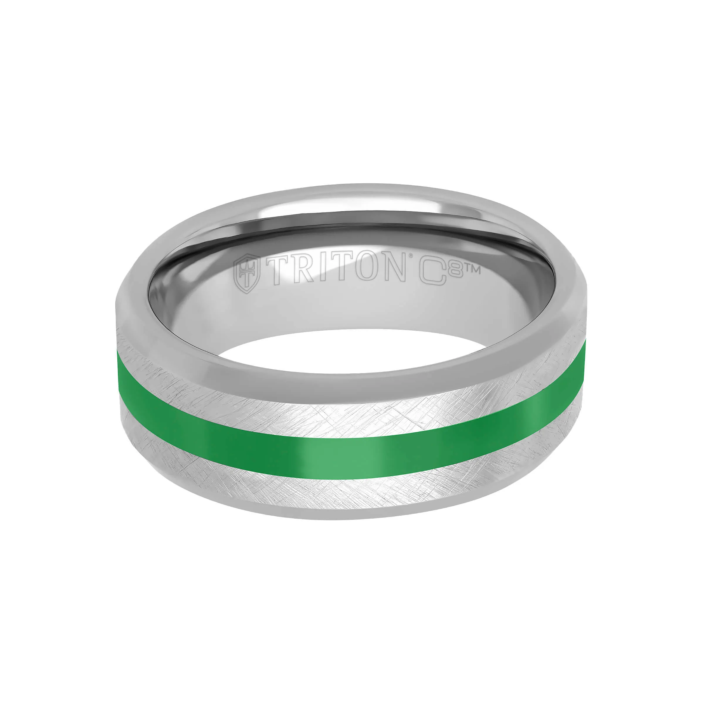 8MM Tungsten Carbide Ring - Center Ceramic C8 Channel and Bevel Edge