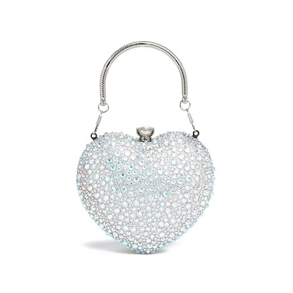 Accity | Mini Heart Rhinestone Evening Bag: Silver