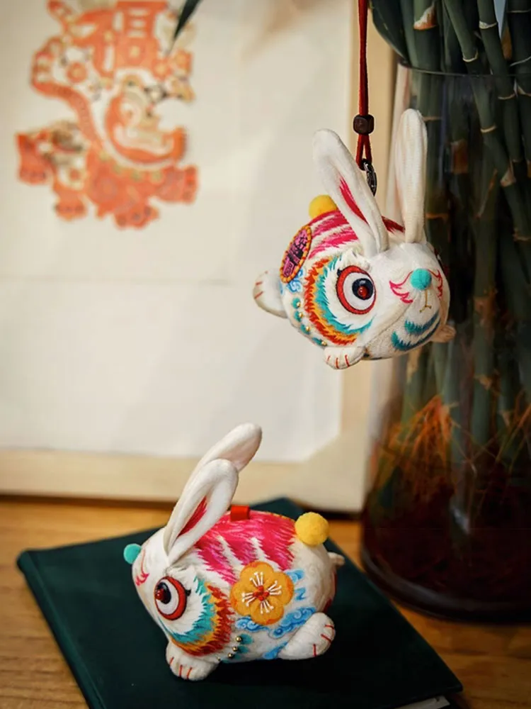 Adorable Bunny Osmanthus Scented Sachet Hand Embroidery Hanging Pendant Herbal Calming Blessing Bag Gift