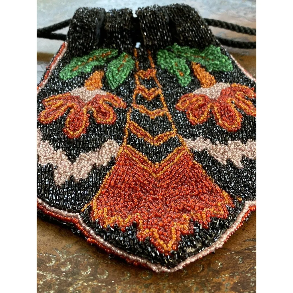 Antique 1920s Beaded Bag Made in France Colorful Floral Deco Evening Purse