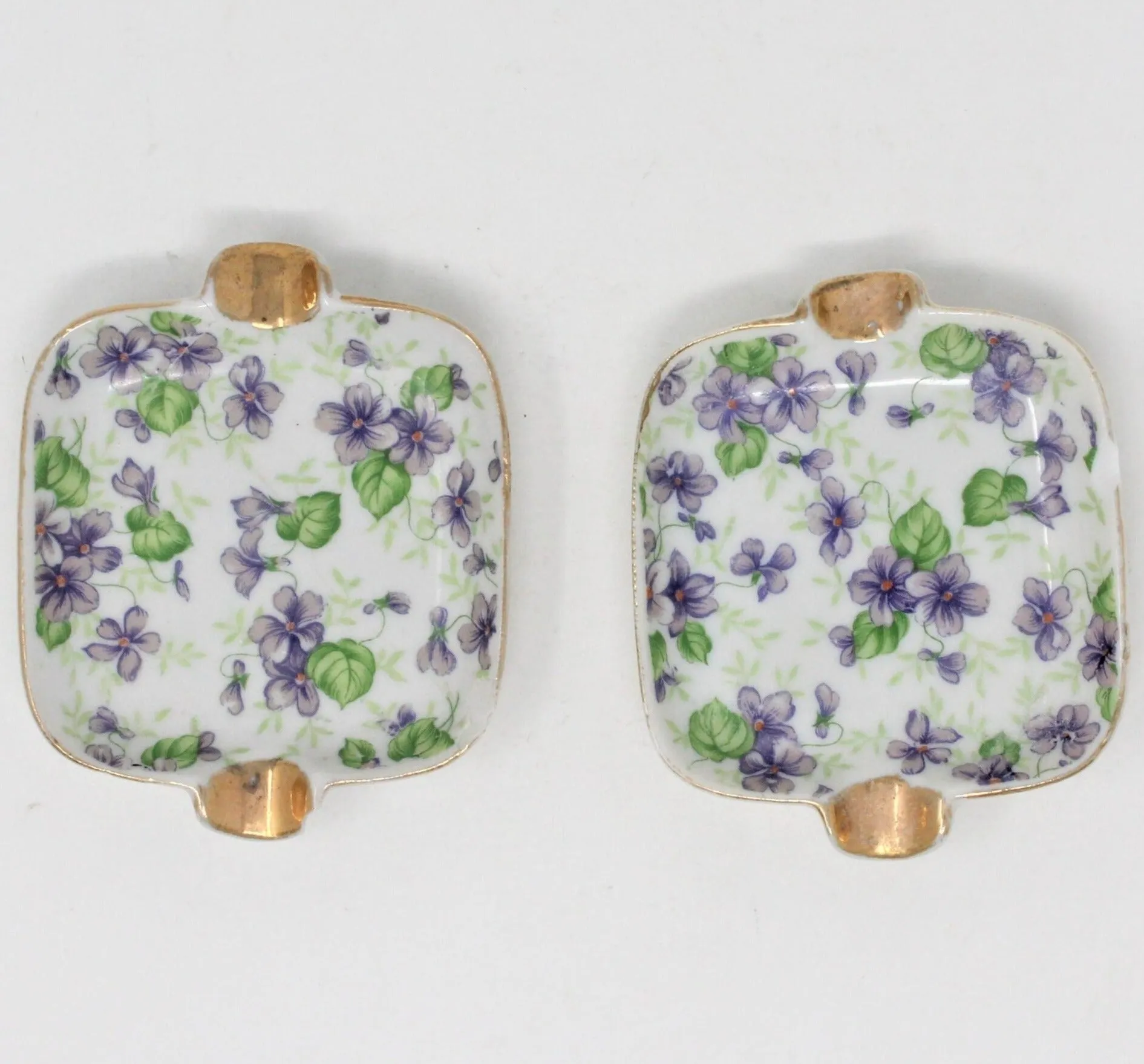 Ashtrays, Lefton, Violet Chintz, Stackable Ashtrays, Set of 2, Japan, Vintage, SOLD