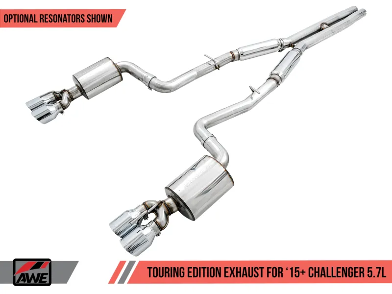 AWE Tuning 2017  Challenger 5.7L Touring Edition Exhaust - Non-Resonated - Chrome Silver Quad Tips