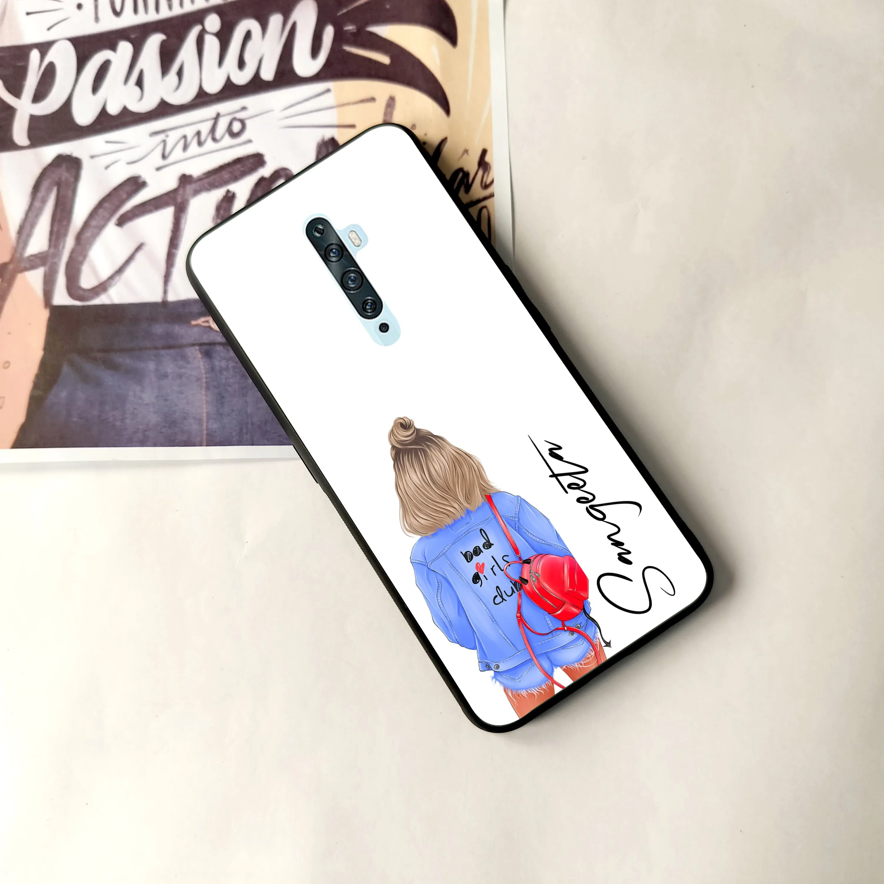 Bag Girl Customize Name Glass Case For Oppo