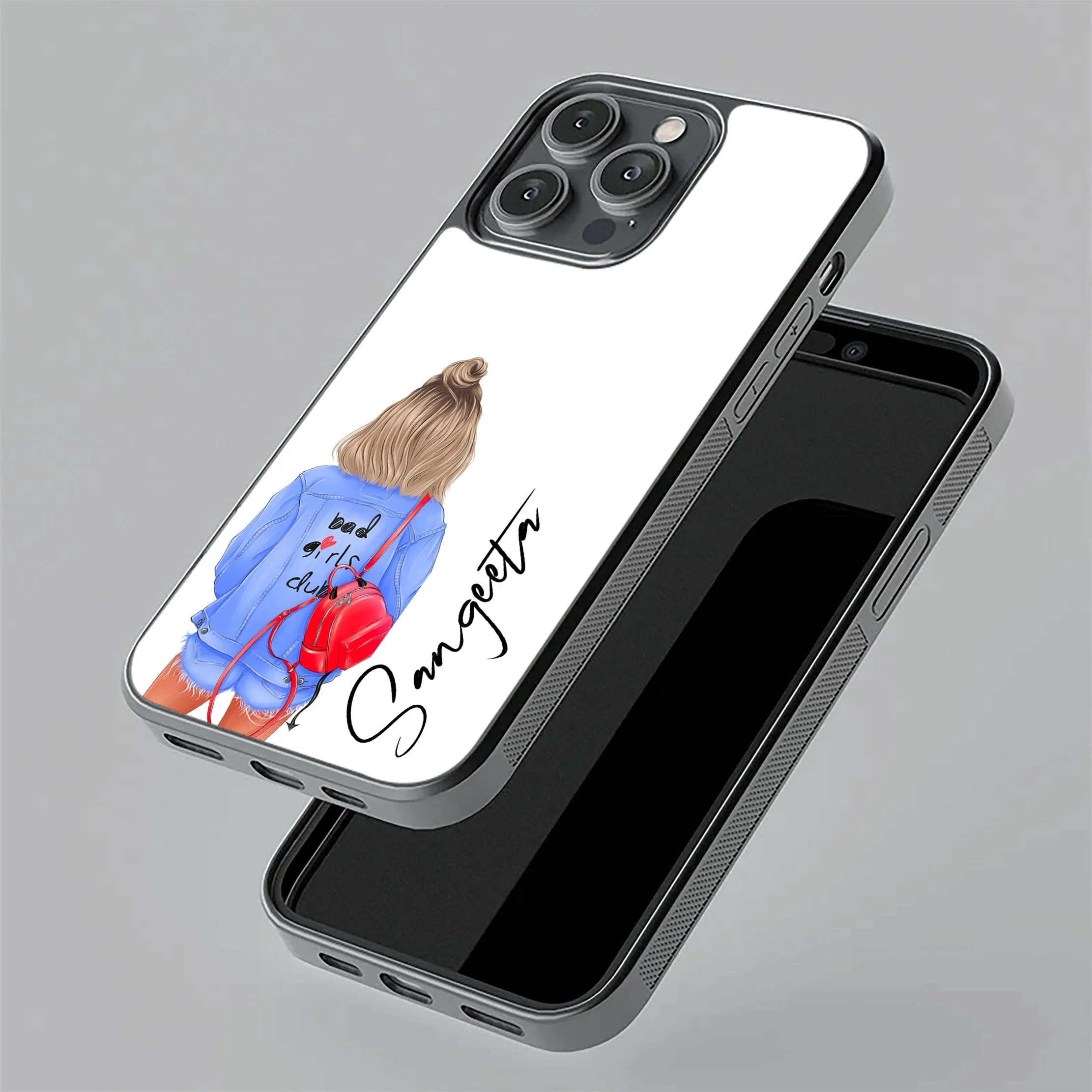 Bag Girl Customize Name Glass Case For Oppo