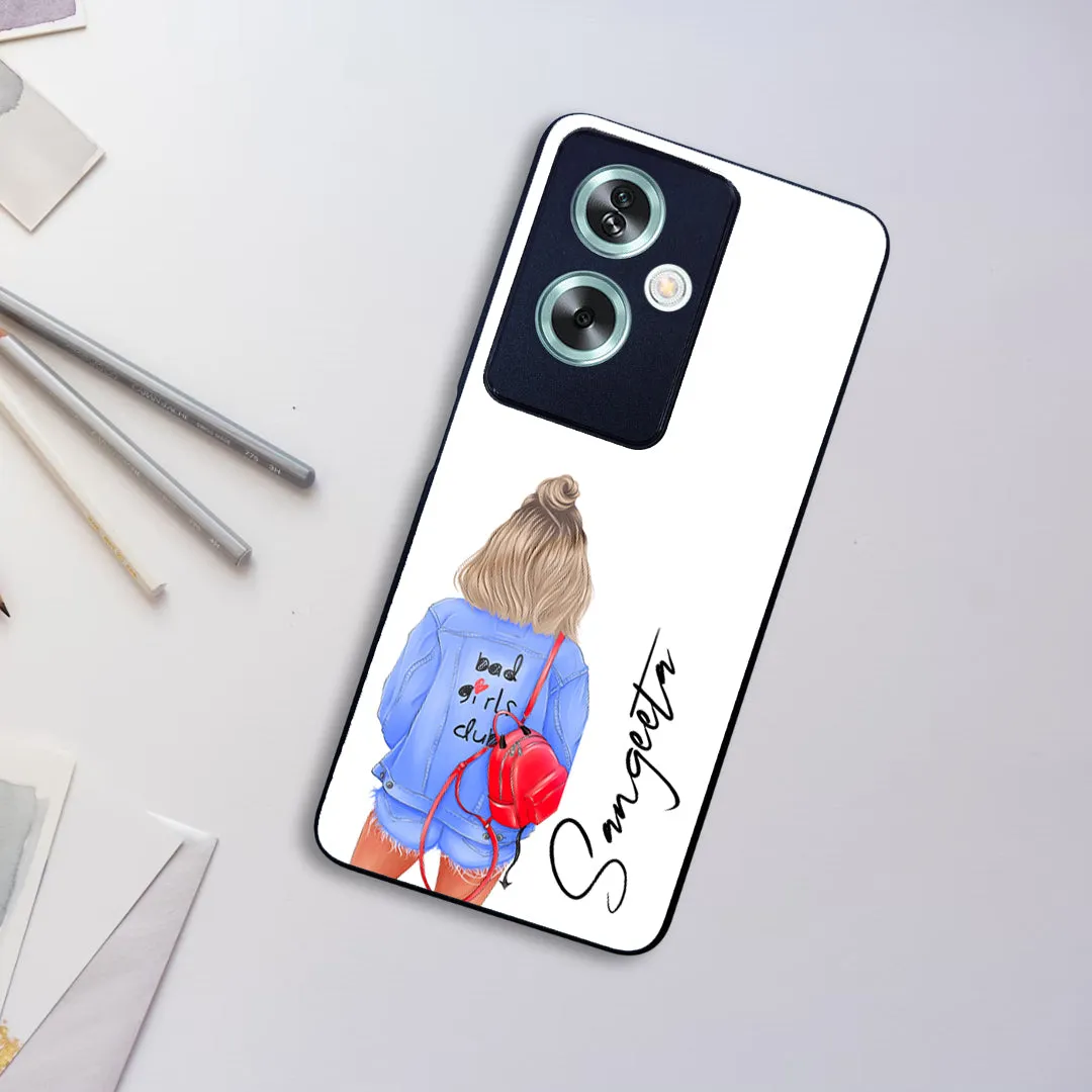 Bag Girl Customize Name Glass Case For Oppo