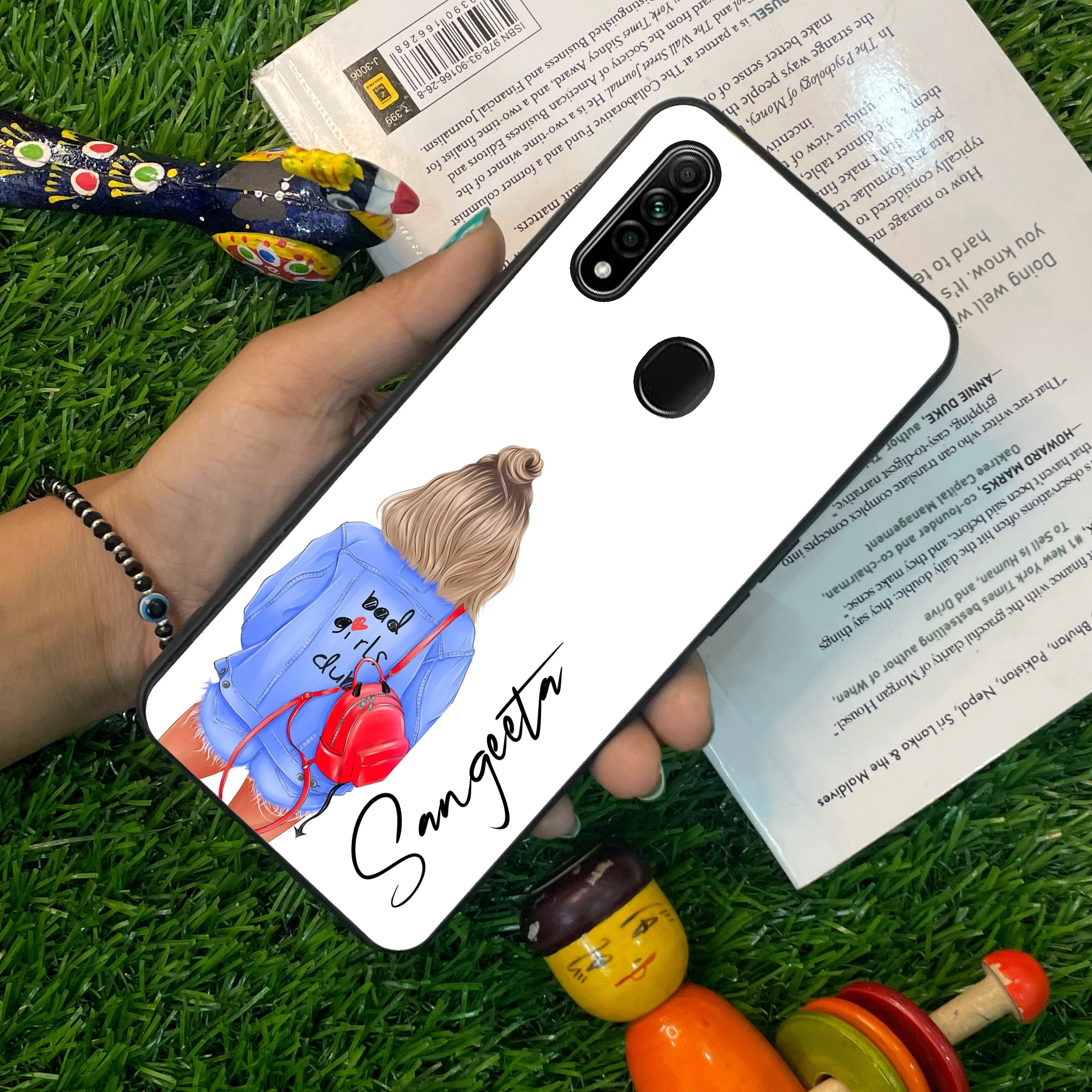 Bag Girl Customize Name Glass Case For Oppo