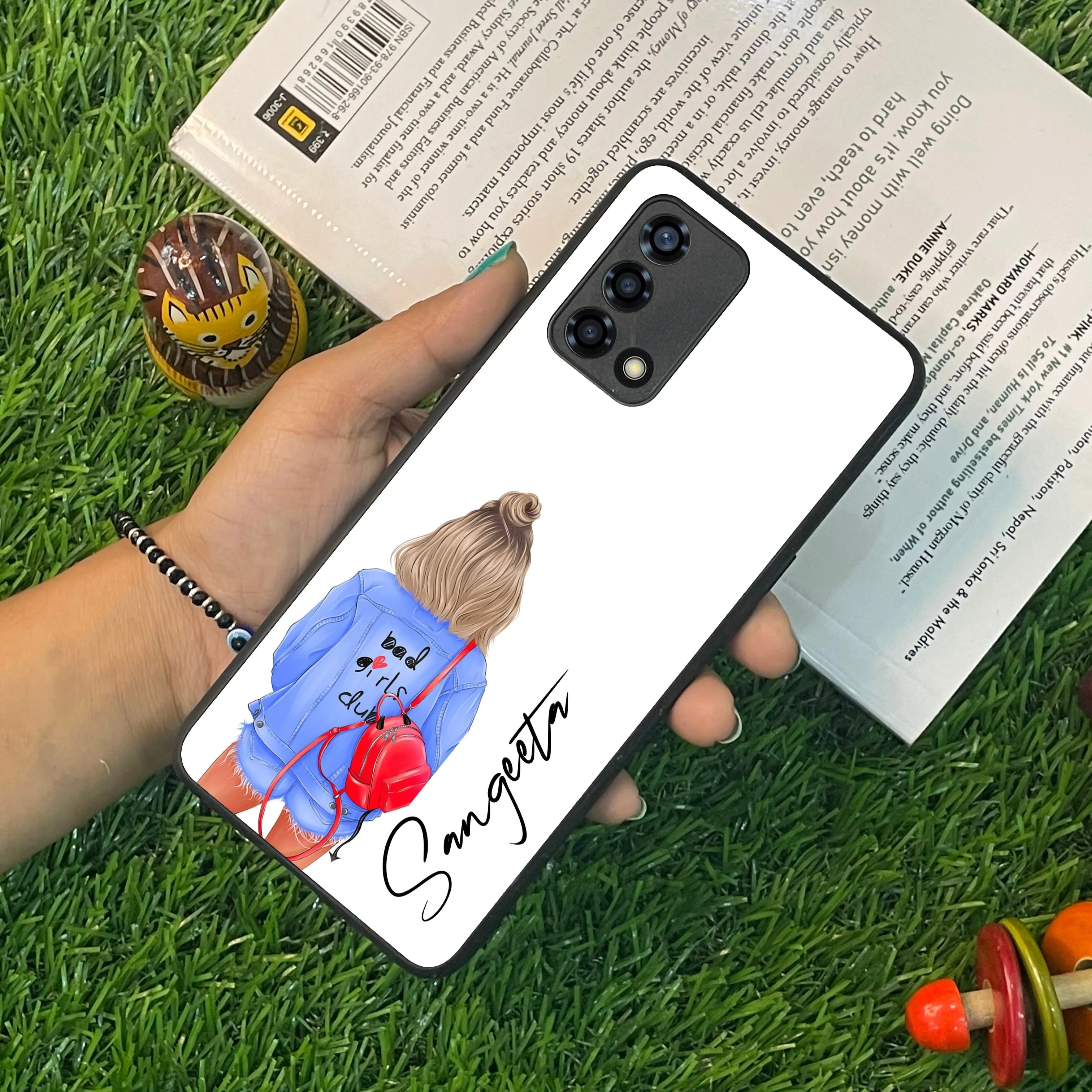 Bag Girl Customize Name Glass Case For Oppo