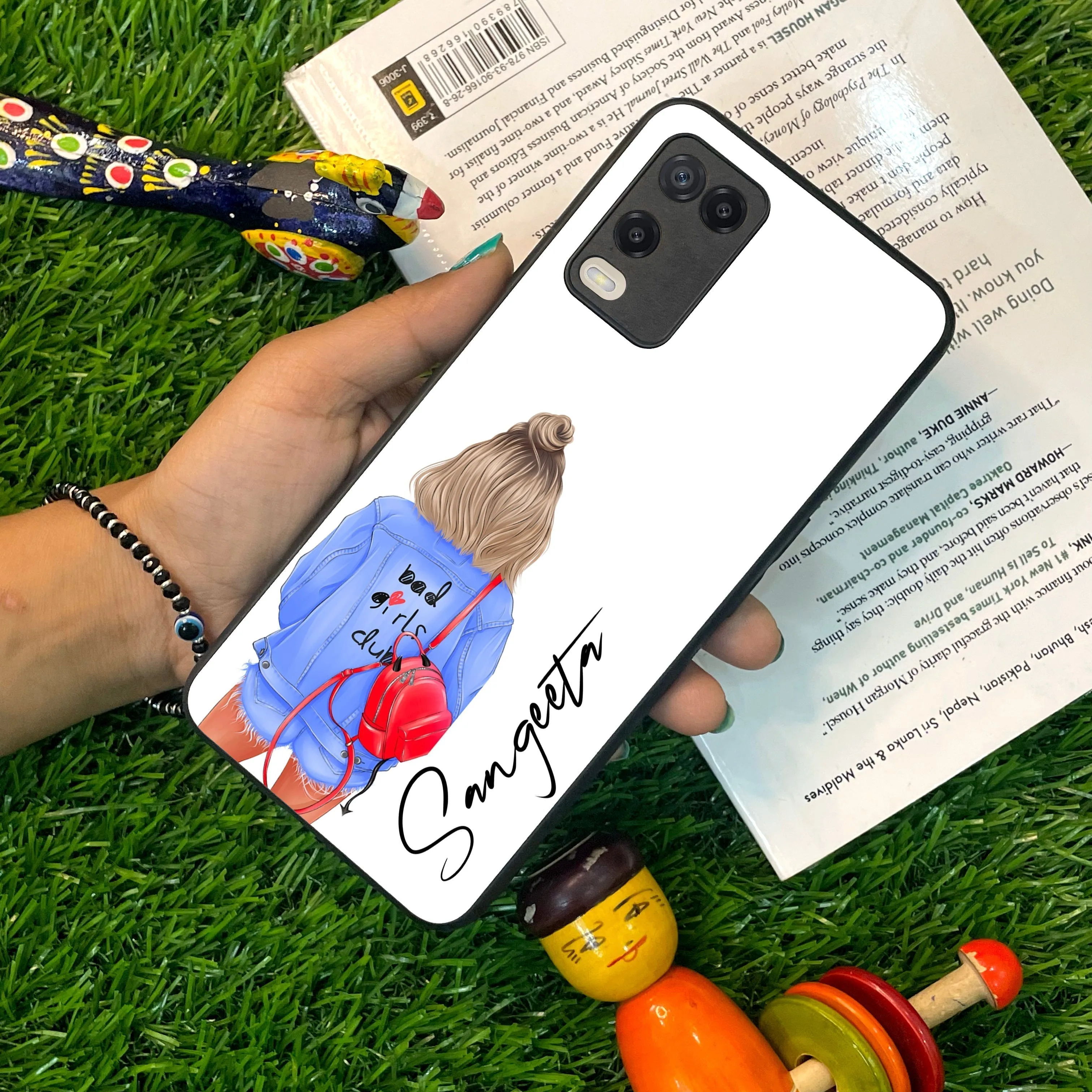 Bag Girl Customize Name Glass Case For Oppo