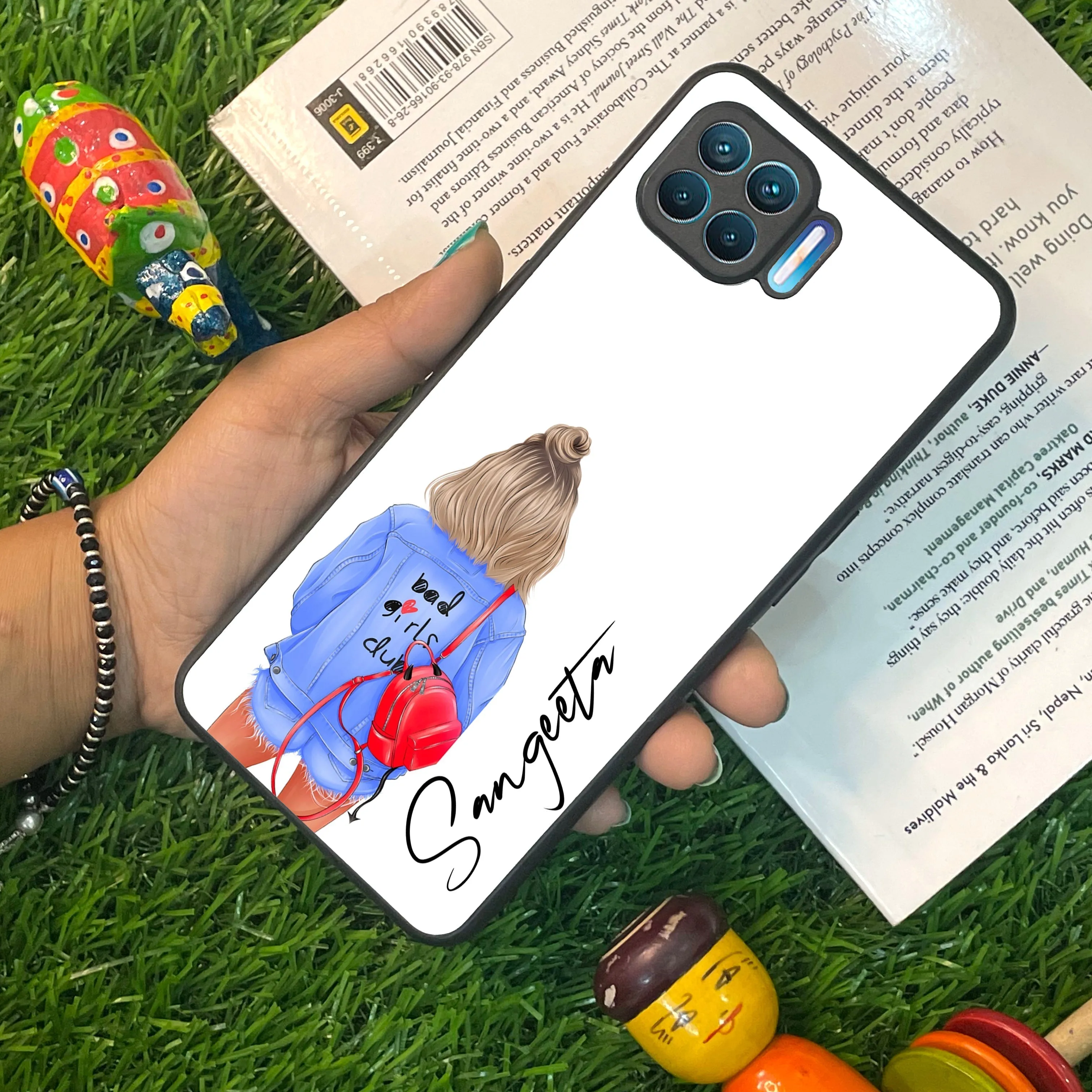 Bag Girl Customize Name Glass Case For Oppo