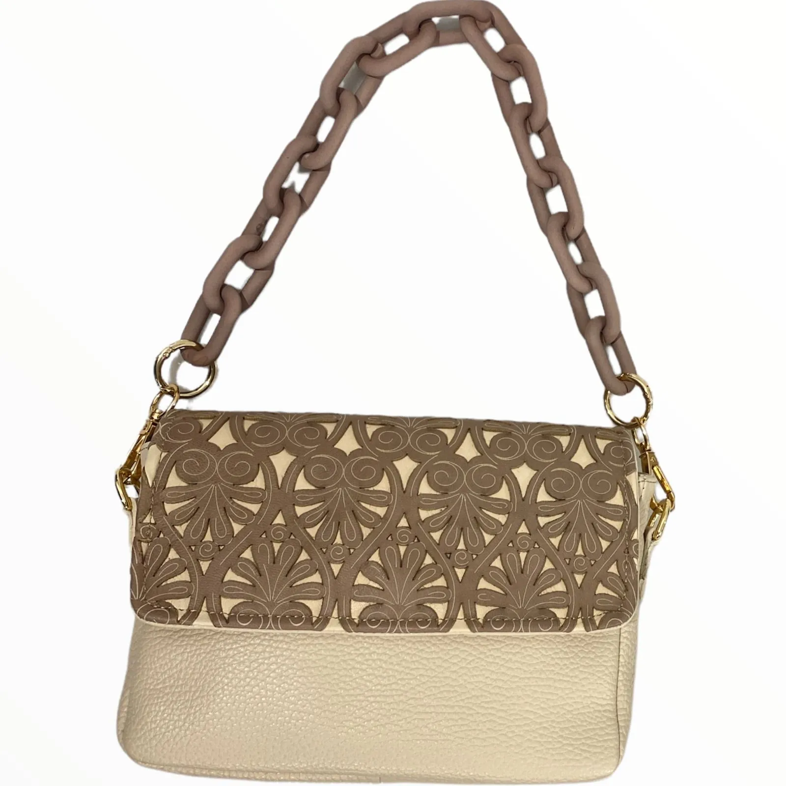 Beige chic leather evening bag