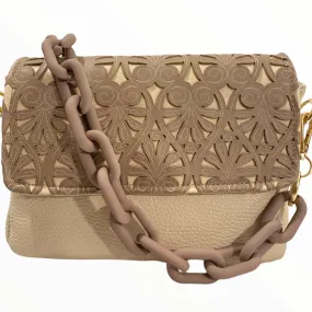 Beige chic leather evening bag