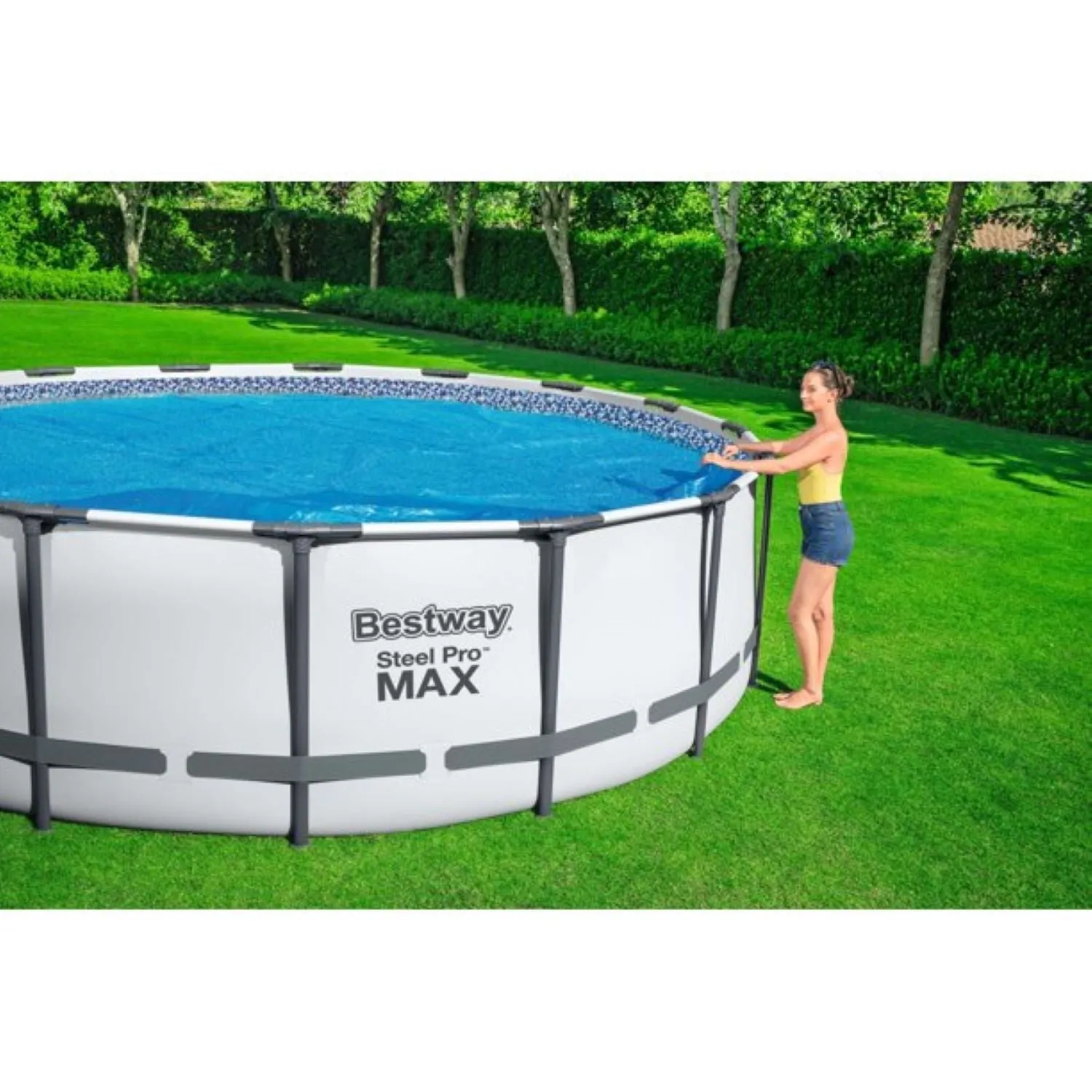 Bestway 14 Ft Round Above Ground Solar Pool Cover & FlowClear AquaScoop Skimmer