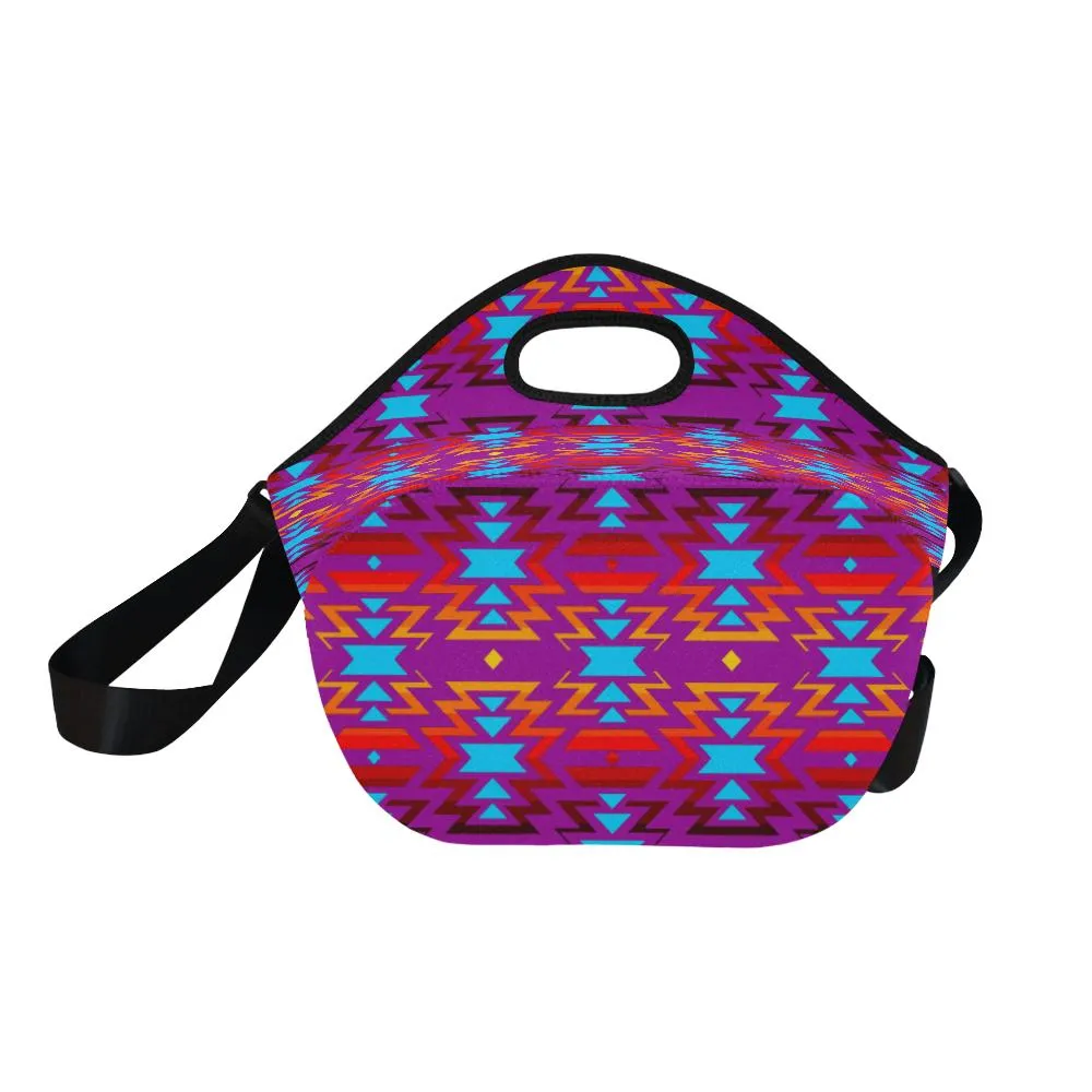 Big Pattern Fire Colors and Sky Moon Shadow Large Insulated Neoprene Lunch Bag