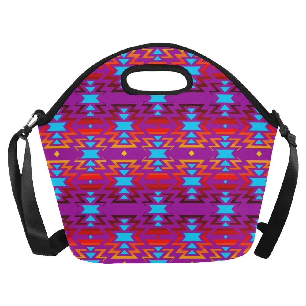 Big Pattern Fire Colors and Sky Moon Shadow Large Insulated Neoprene Lunch Bag