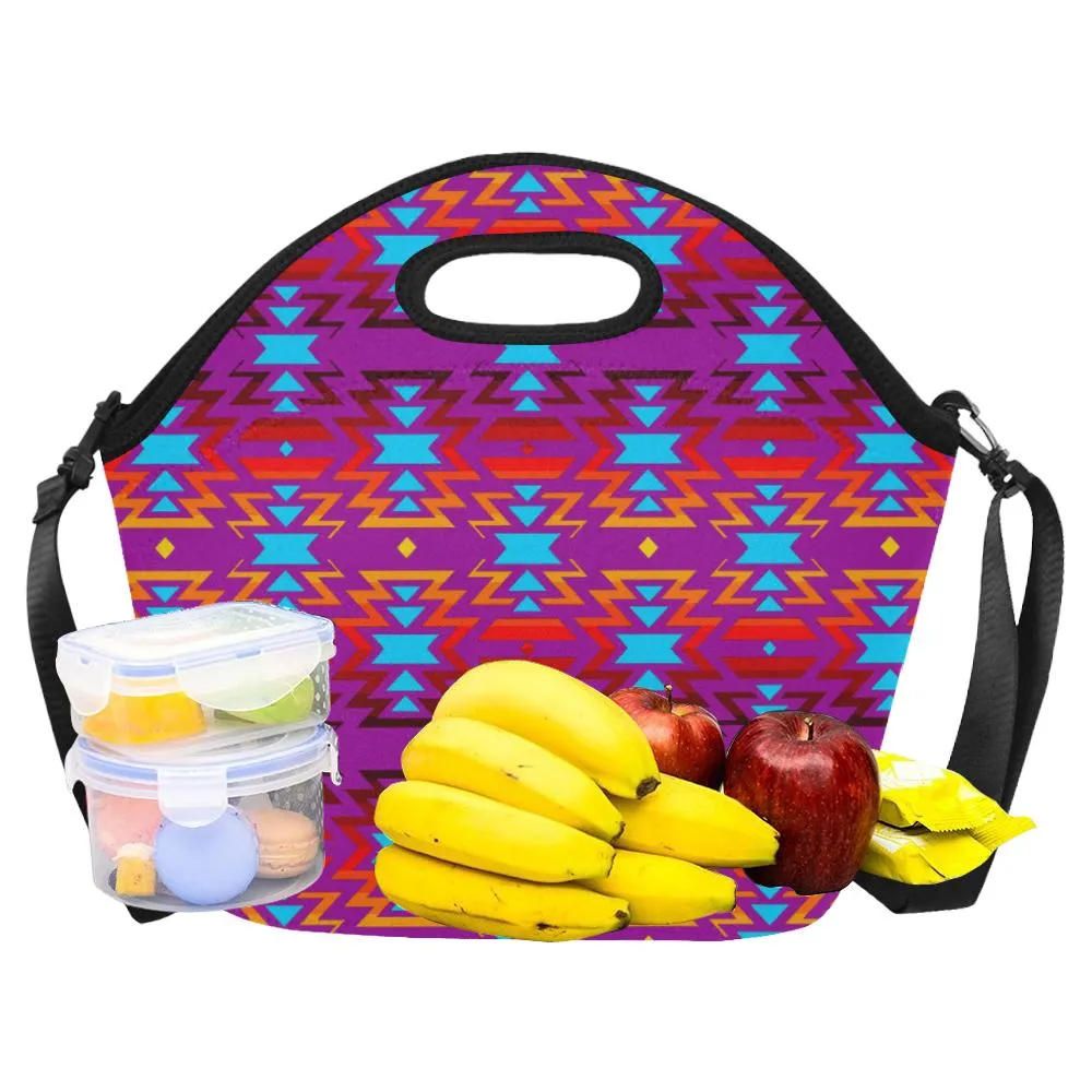 Big Pattern Fire Colors and Sky Moon Shadow Large Insulated Neoprene Lunch Bag