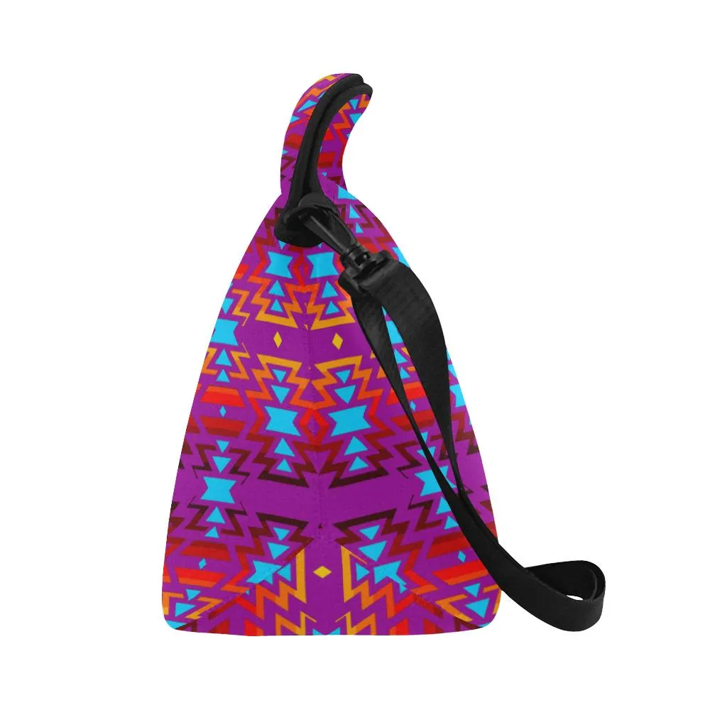 Big Pattern Fire Colors and Sky Moon Shadow Large Insulated Neoprene Lunch Bag