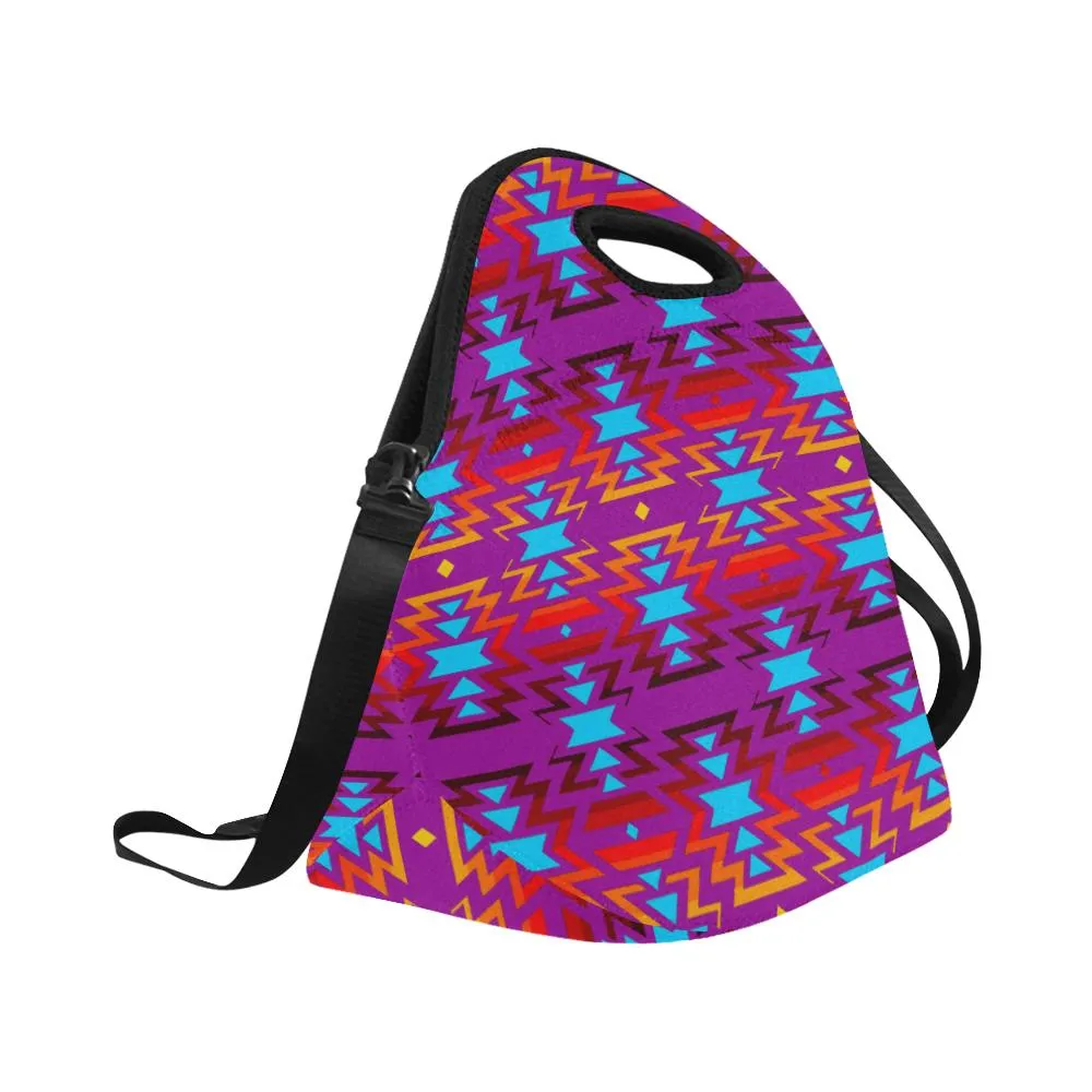 Big Pattern Fire Colors and Sky Moon Shadow Large Insulated Neoprene Lunch Bag