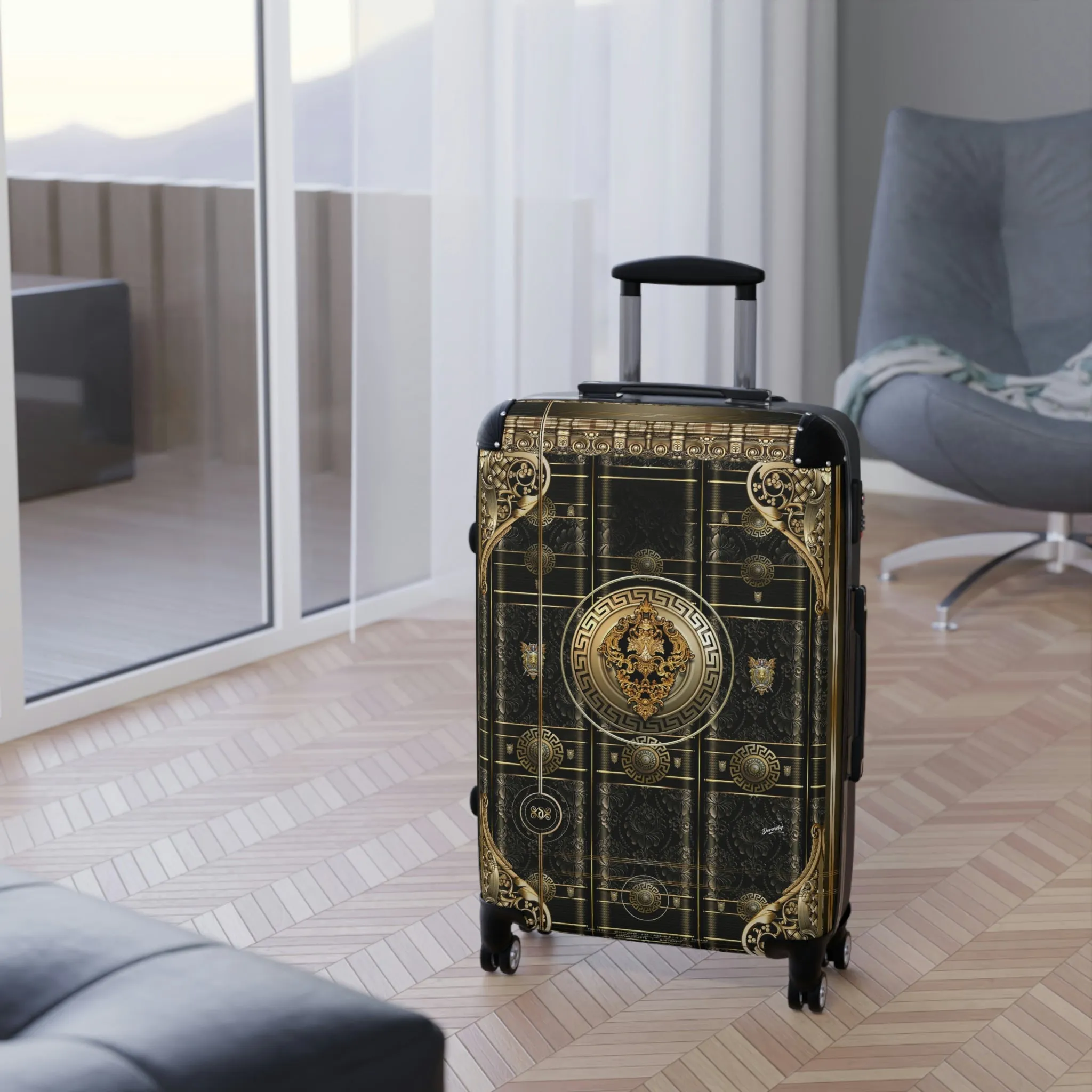 Black Beauty Suitcase 3 Sizes Carry-on Suitcase Baroque Travel Luggage Hard Shell Suitcase | 100356