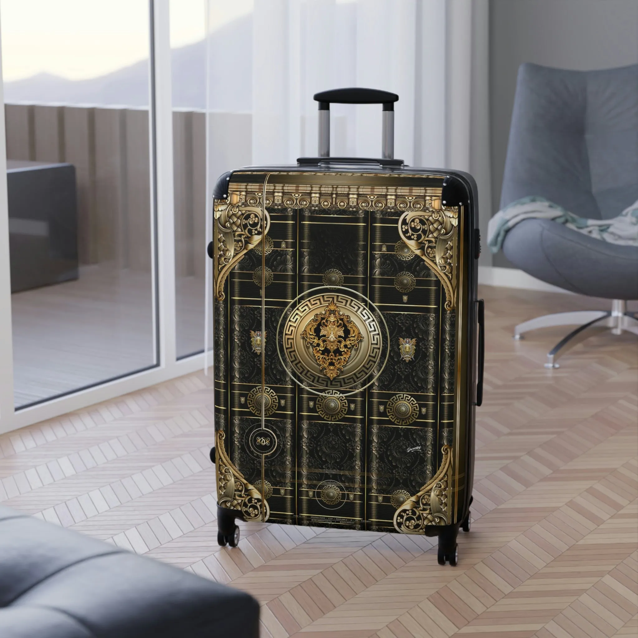 Black Beauty Suitcase 3 Sizes Carry-on Suitcase Baroque Travel Luggage Hard Shell Suitcase | 100356