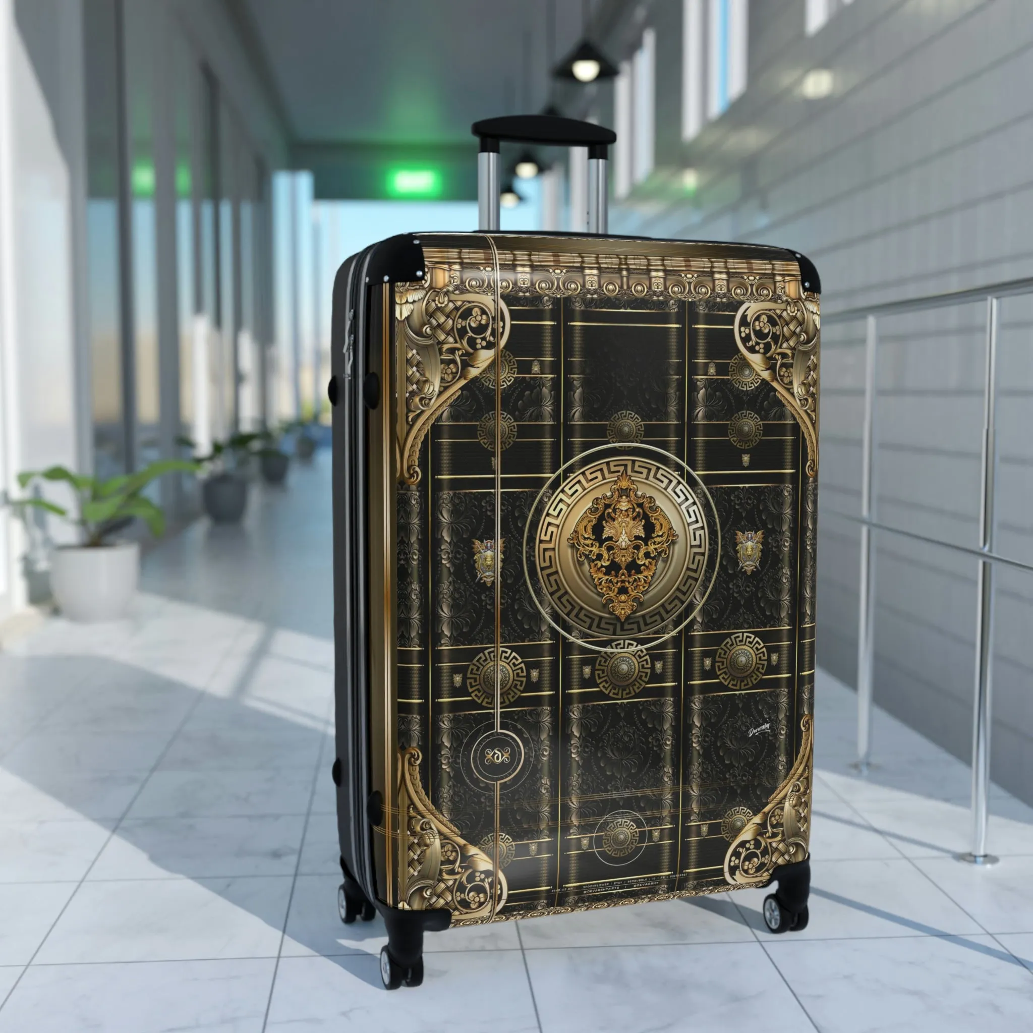 Black Beauty Suitcase 3 Sizes Carry-on Suitcase Baroque Travel Luggage Hard Shell Suitcase | 100356