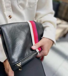 Black Leather Racerstripe Crossbody