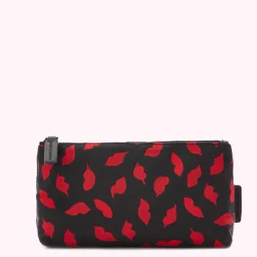 BLACK MULTI MEDIUM HANDPAINTED LIPS POUCH