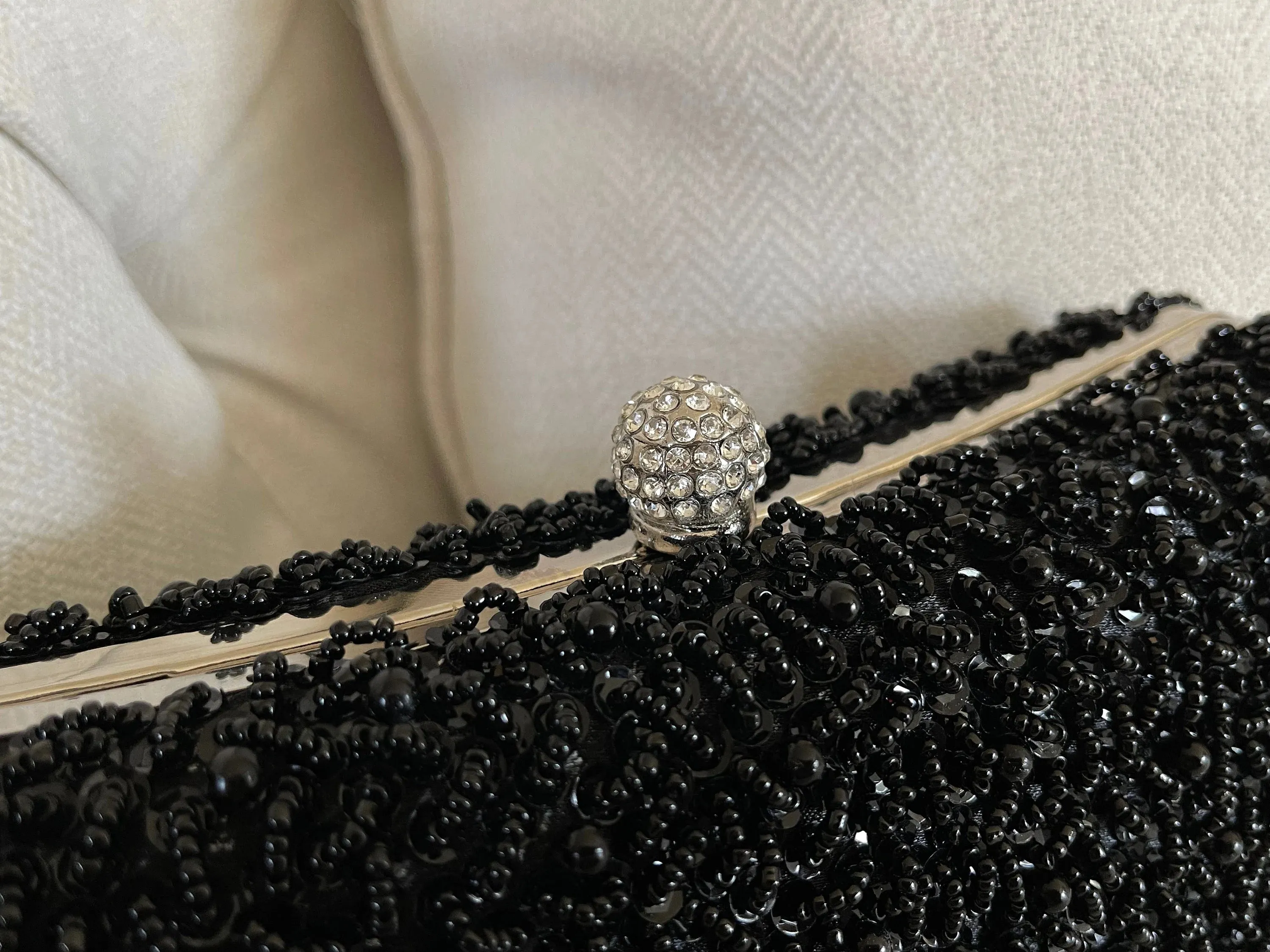 Black or Silver Beaded Embroidered Clutch Purse | Fancy Evening & Bridal Bag | Crossbody Bag