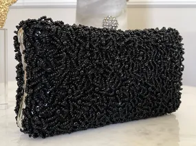 Black or Silver Beaded Embroidered Clutch Purse | Fancy Evening & Bridal Bag | Crossbody Bag