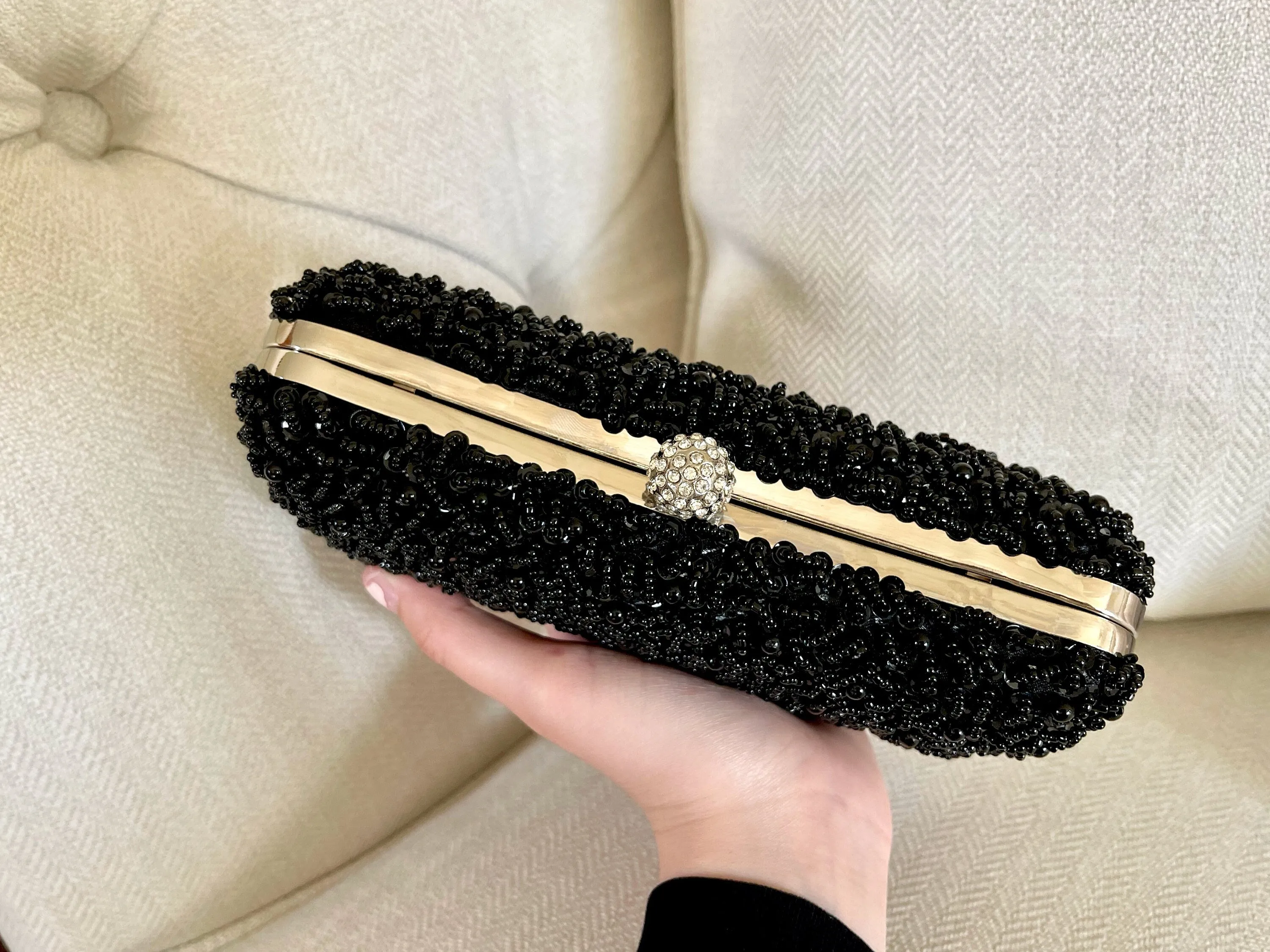 Black or Silver Beaded Embroidered Clutch Purse | Fancy Evening & Bridal Bag | Crossbody Bag