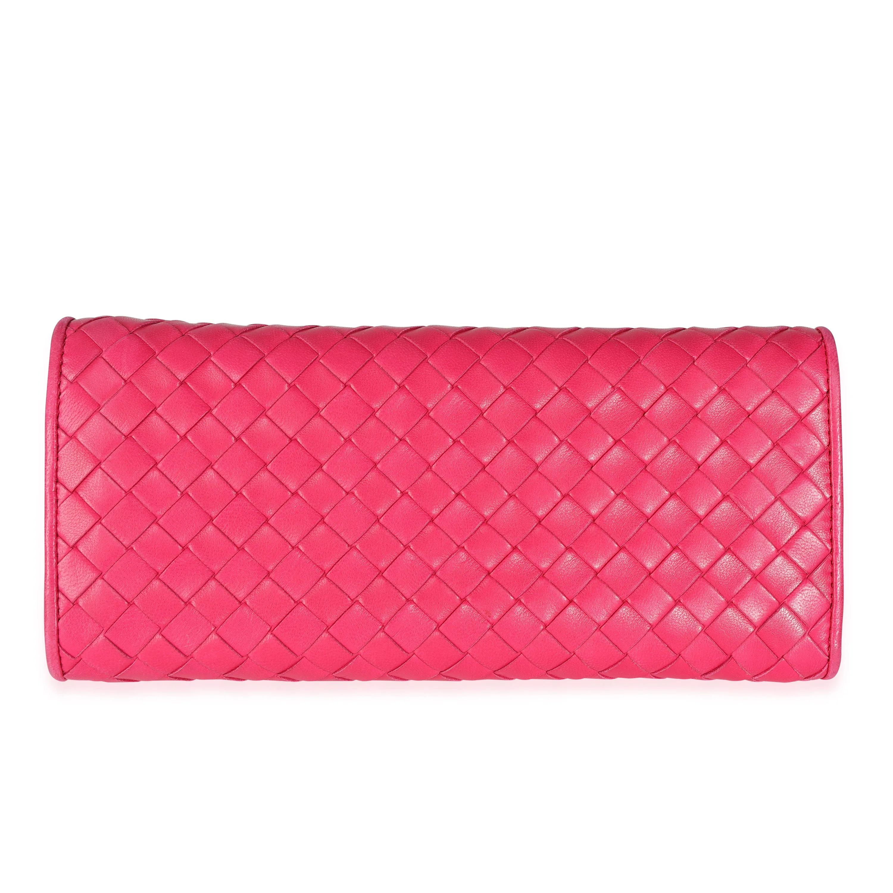 Bottega Veneta Vintage Pink Intrecciato Woven Leather Kiss Lock Frame Bag