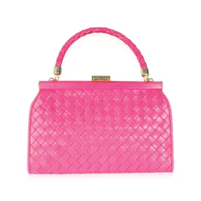 Bottega Veneta Vintage Pink Intrecciato Woven Leather Kiss Lock Frame Bag