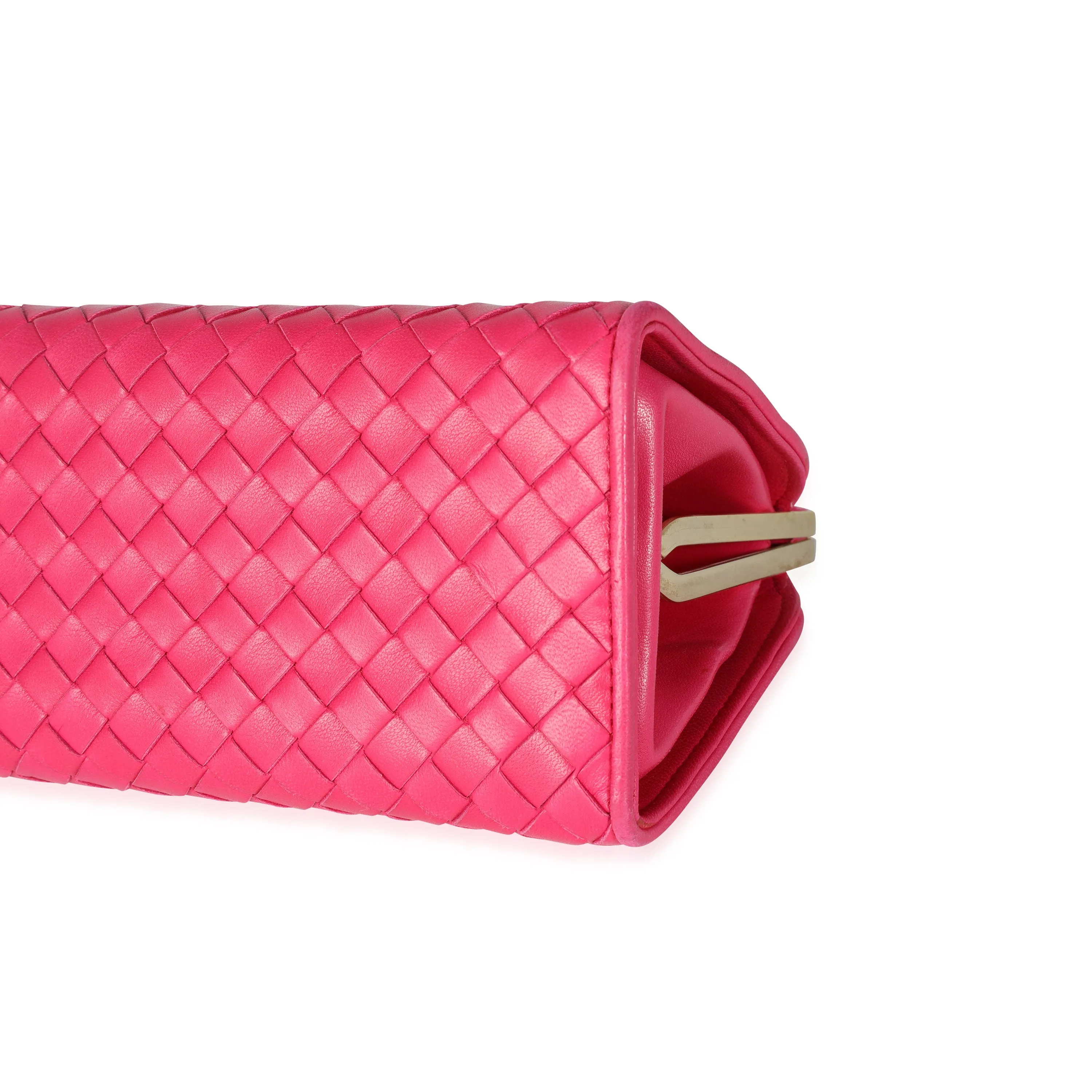 Bottega Veneta Vintage Pink Intrecciato Woven Leather Kiss Lock Frame Bag