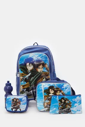 Boys Blue Attack On Titan Print Trolley Set (5 Piece)