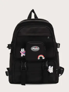 Cartoon Decor Pocket Front Backpack