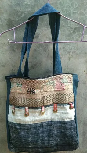 Chinese Minority people's hand bag vintage hand embroidery homespun hand-woven fabric handbag