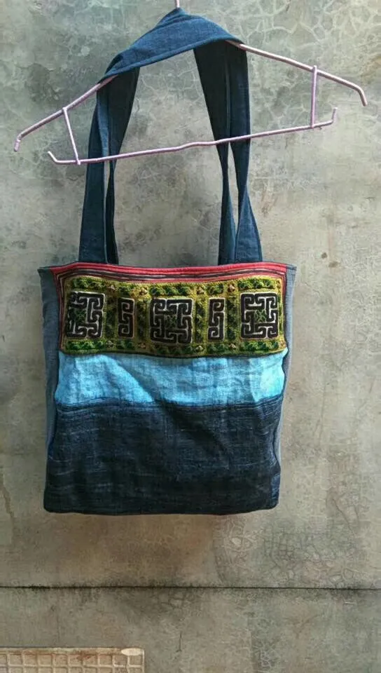 Chinese Minority people's hand bag vintage hand embroidery homespun hand-woven fabric handbag