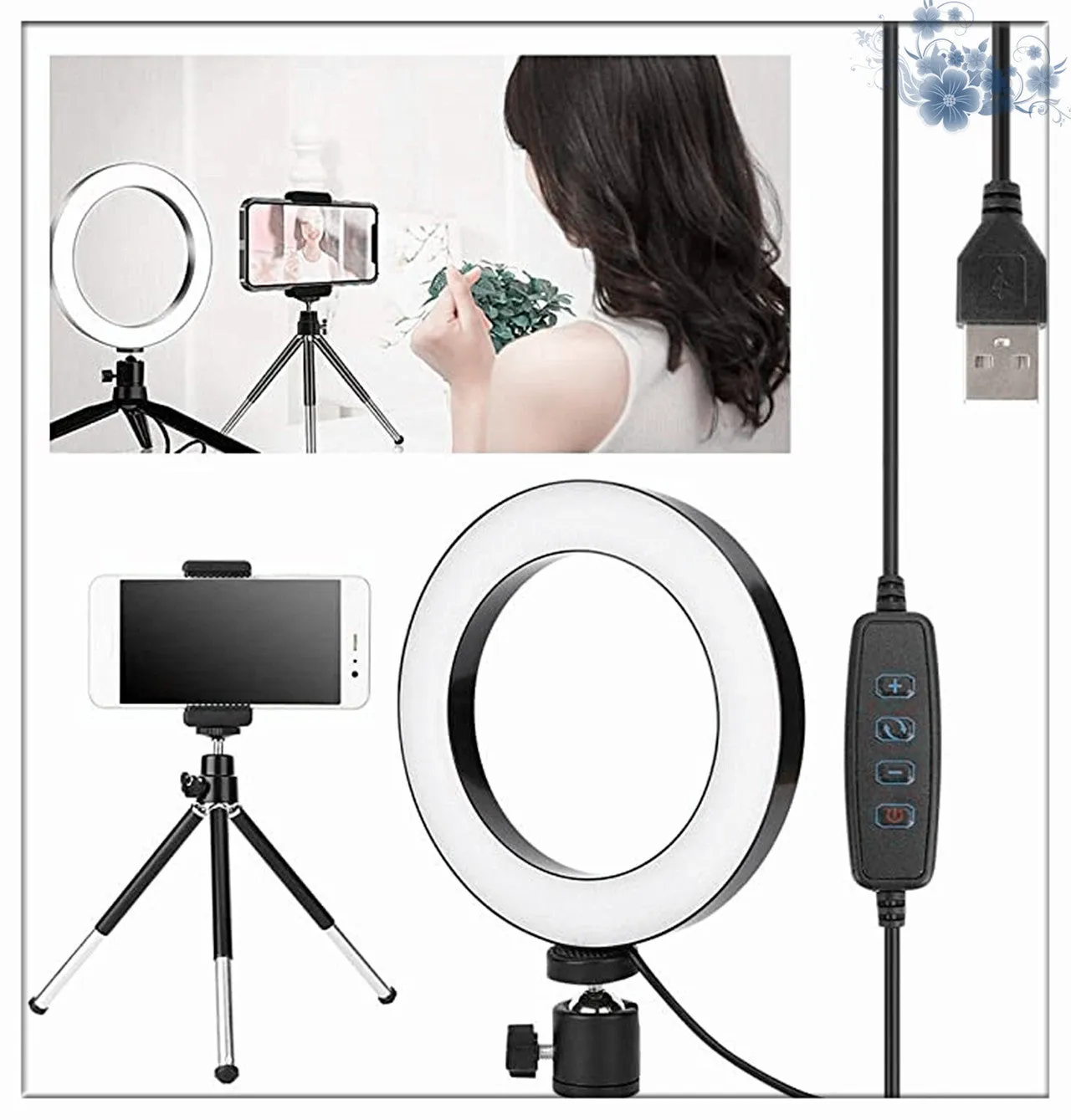 Compatible with Apple, Desktop live tripod 360° rotatable ring light