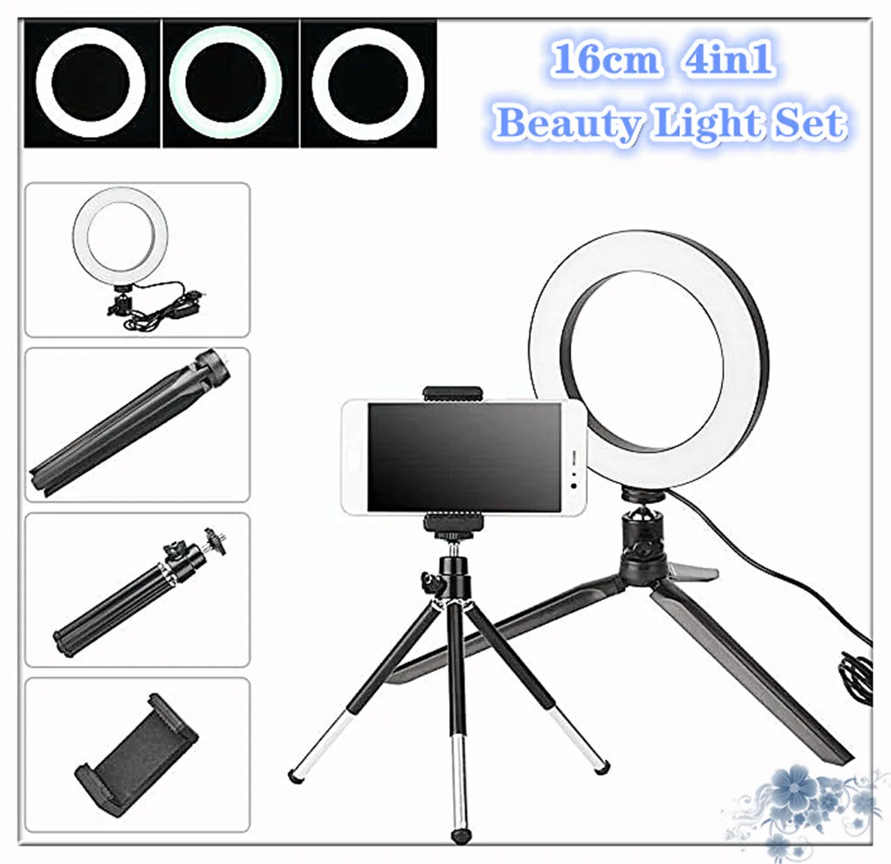 Compatible with Apple, Desktop live tripod 360° rotatable ring light