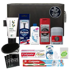 Convenience Kits International Men'S Premium 15-Piece Kit Wth Travel Size TSA Compliant Essentials, Featuring: Head & Shoulders Dandruff Shampoo Classic Clean and Palm Scalp Brush in Black Dopp Bag